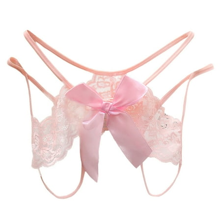 QYZEU Women Underwear Strap Underwear for Women Bikini Embroidered Hollow Butterfly Sexy Low Waist Underpants Open Cut Pearl G String Thong Red M