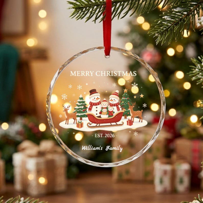 Personalized Family Glass Christmas Ornament with Custom Names and Holiday Design Family Keepsake Christmas Tree Decor and Holiday Gift for Parents Grandparents Relatives Friends or Home Decor