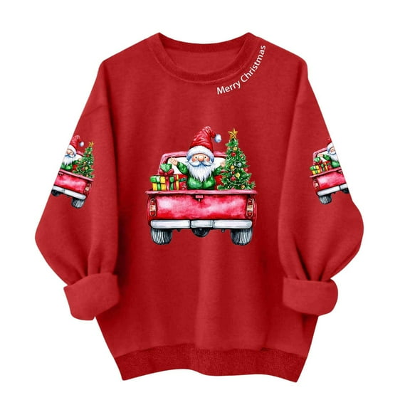 Tfken Christmas Toddler Child Boys Sweatshirt Long Sleeve Crew Neck Car Print Pullover Shirts Winter Cozy Tops Child Size 5-6 Years