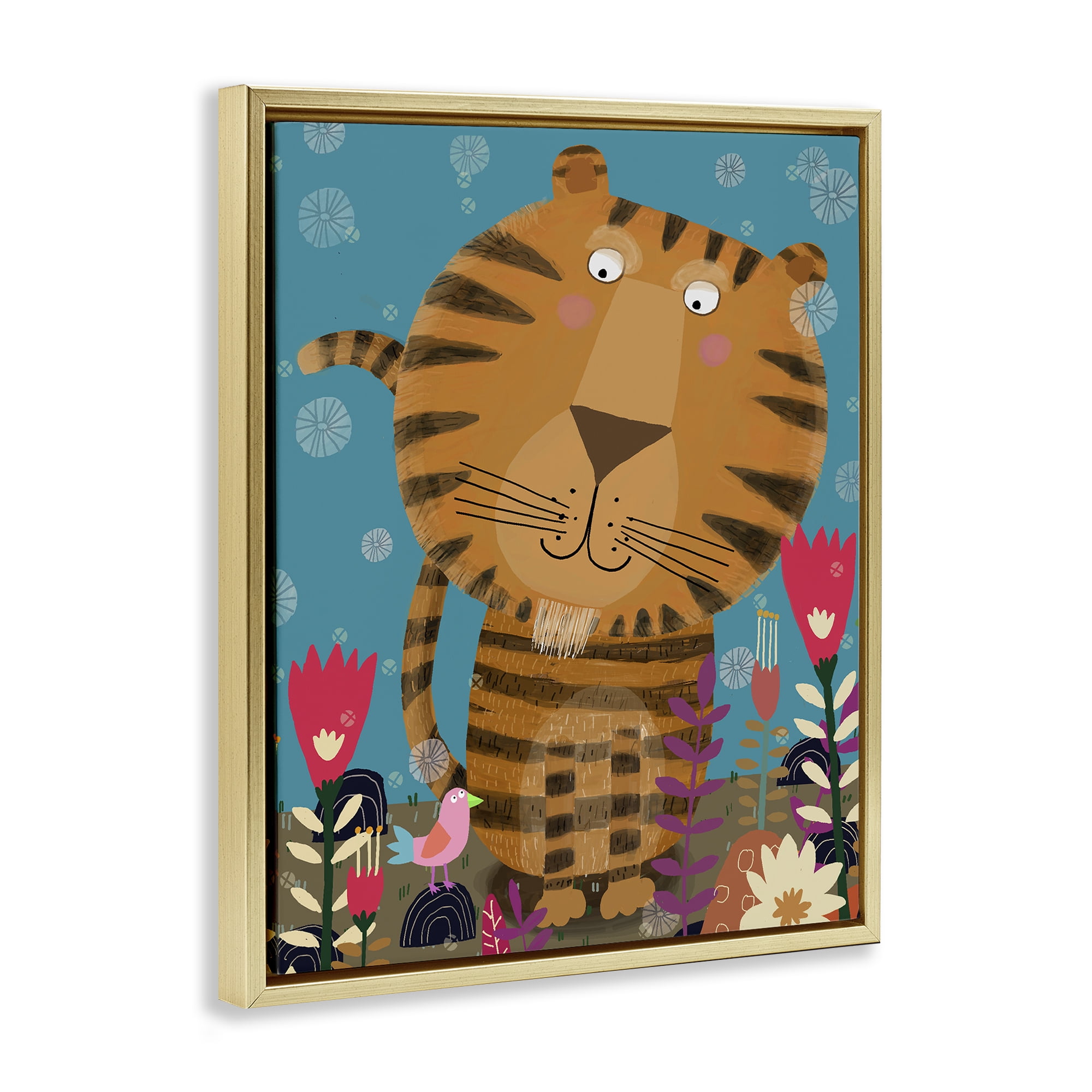 Stupell Industries Boho Tiger & Flowers Gold Framed Floater Canvas Wall Art, design by Carla Daly