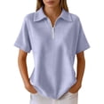 thumbnail image 2 of Polo Shirts for Women with Zip Collared Short Sleeve Waffle Solid Casual Womens Summer Tops Dress Shirts, 2 of 5