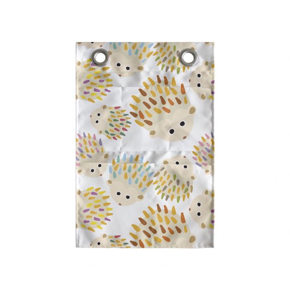 Hedgehog Hanging Pocket Organizer, Repetitive Prickly and Colorful Creatures on a Plain Background, Printed Polyester Storage Bag with Pockets, 14" x 20", Champagne and Multicolor