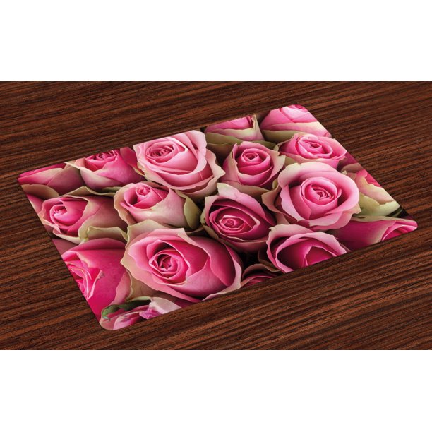 Rose Placemats Set of 4 Blooming Fresh Pink Roses Festive Bridal ...