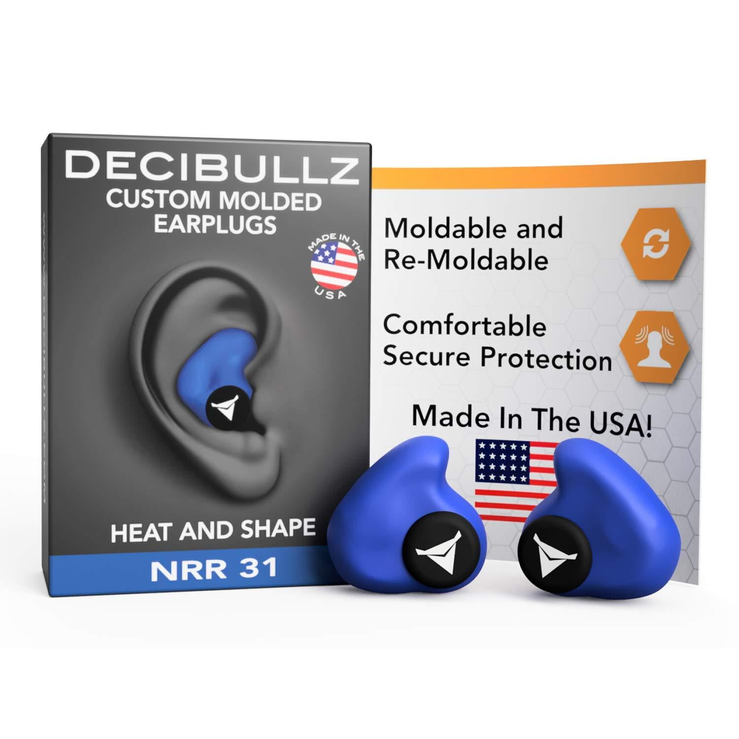 Decibullz BLUE 31dB Hearing Protection Custom Molded Earplugs