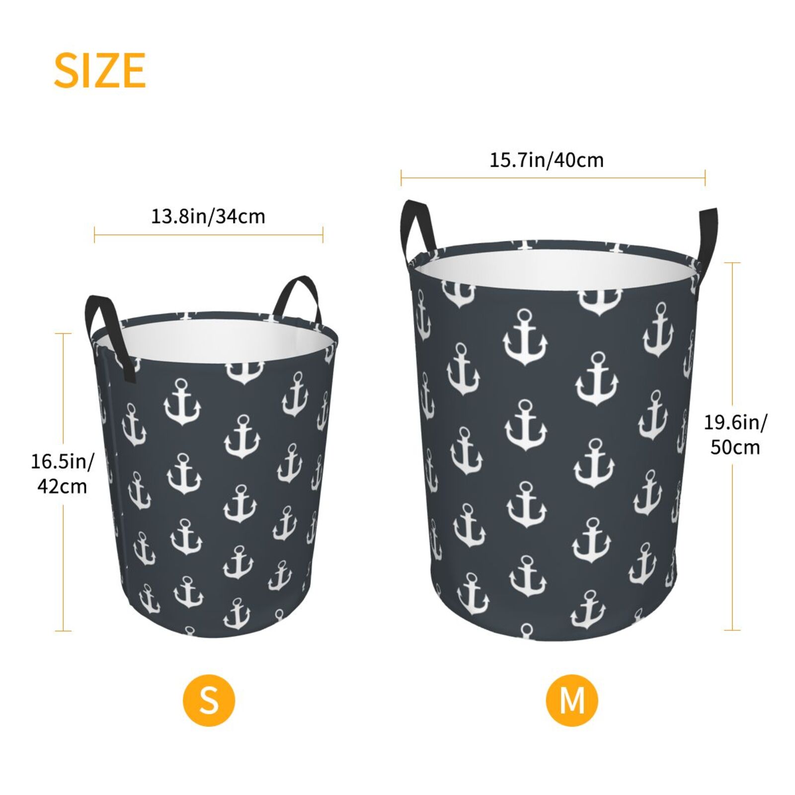 Large Laundry Basket with Handles - white Anchor vintage black Kids Baby Dirty Clothes Laundry Hamper for Bedroom Aesthetic
