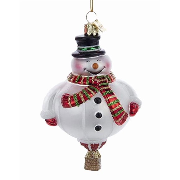Noble Gems Kurt Adler Hot Air Balloon Glass Ornament - Snowman