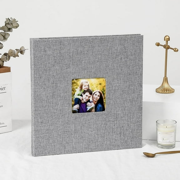Photo Album Self Adhesive 3x5 4x6 5x7 8x10 Pictures Linen Cover 40 Blank Pages Magnetic DIY Scrapbook Album with A Metallic Pen (Gray, 11x10.6 Inches 40 Pages)