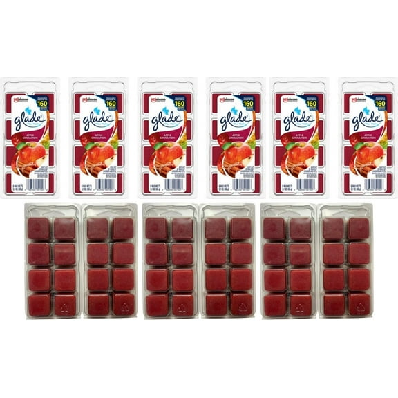 Glade Wax Melts Air Freshener, Scented Candles with Essential Oils for Home and Bathroom, Apple Cinnamon, 8 Count 6 Pack =48