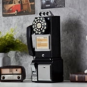 Ryan Bros. American Retro 1950s Payphone with Coin Bank Wall-Mount Corded Phone (Black)