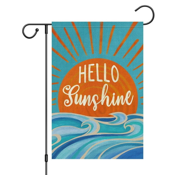 VOCHIC Summer Garden Flag 12x18 Double Sided, Burlap Small Hello Sunshine Boho Sun Garden Yard House Flags Outside Outdoor Seasonal Porch Lawn Decoration (ONLY FLAG)