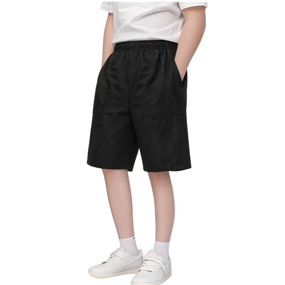 Boys Casual Athletic Shorts Lightweight Breathable Stretch Waist Pocketed Summer Wear for School Outdoor PlayBlack9-10 Years