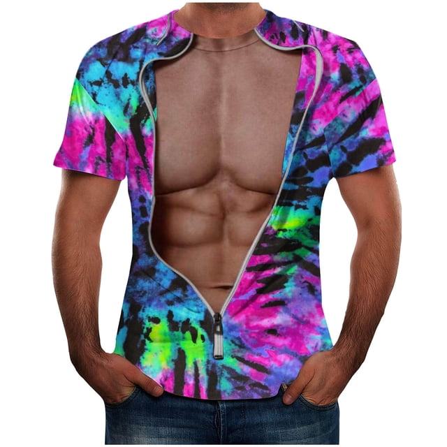 Qertyioot Homme Été Casual Col Rond Manches Courtes Top avec Imprimé sur la Poitrine et Col Rond Hommes Séance d'Entraînement T-Shirt
