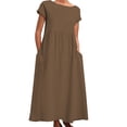 thumbnail image 2 of Tshirt Dress Women Cotton Linen Lightweight Short Sleeve Crewneck Loose Fit Smocked Flowy Maxi Dress with Side Pockets, 2 of 5