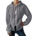 thumbnail image 4 of Zip Up Sweater Hoodie, Yigetop Ladies' Sweatshirts for Women Long Sleeve Lightweight Casual Pure Color Knitted Zipper Hoodies Sweater Knit Zip Up Sweater, Grey M, 4 of 7