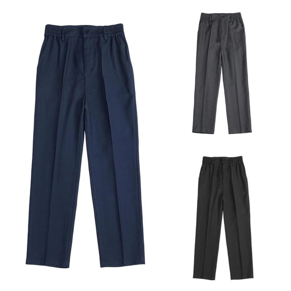 BXSRUTA Boys Kids Casual Dress Pants with Adjustable Waist Pleated Front Pockets School Uniform Trousers