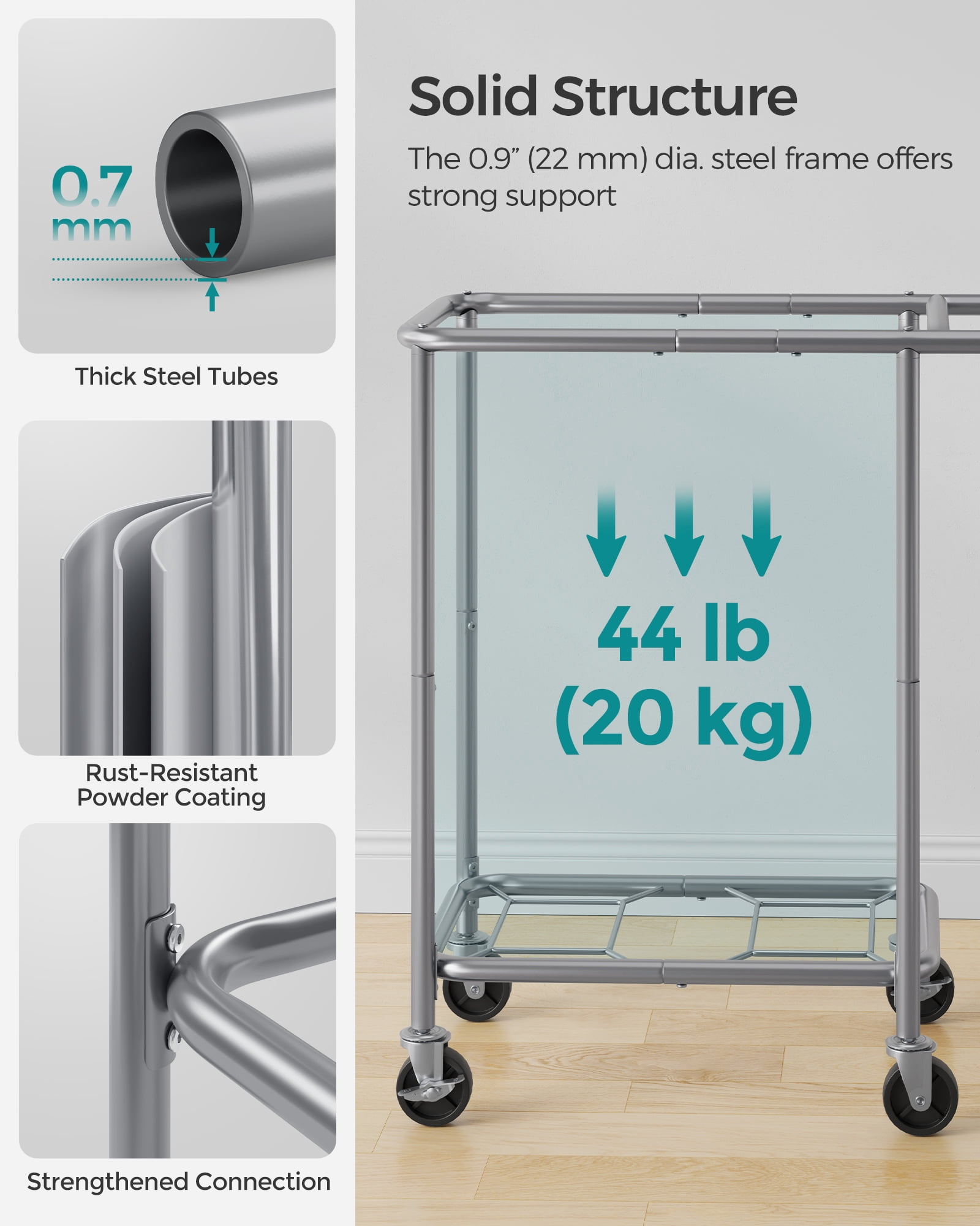 140L Laundry Sorter 2-Section Laundry Basket with Wheels Rolling Laundry Hamper with Removable Liner Dove Grey