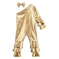 thumbnail image 4 of TTAO Toddler Girls Holographic Full Body Suit Disco Outfit Metallic Hippie Jumpsuit Sparkly Flare Pants Romper Gold 3-4, 4 of 7