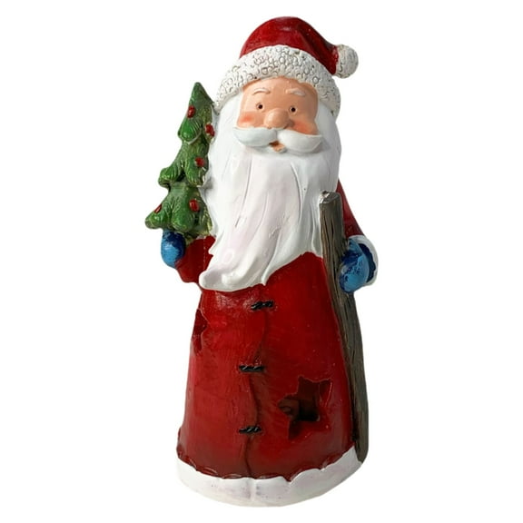 HCTSHG 3 Pcs Christmas Santa Claus Figurines 6'' Standing Christmas Figurines Ornaments Handcrafted Night Light Crafts Resin Santa Sculpture Holding Lantern Book Cane for Home Decor Gift