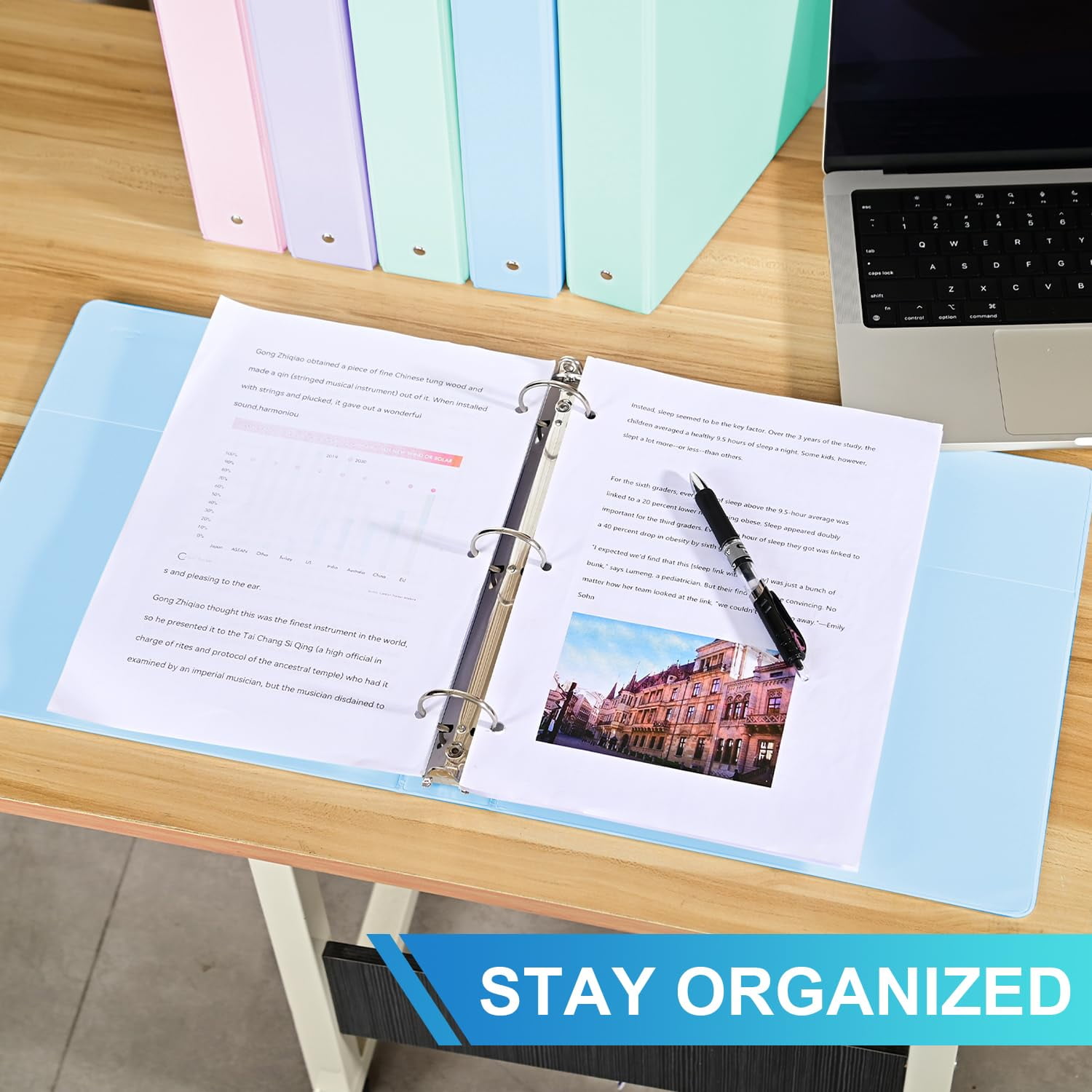 4-Pack 3 Ring Binders, 1.5 Inch Round O-Ring View Binders, Holds 200 Letter Size Sheets, with Pockets, Assorted Colors