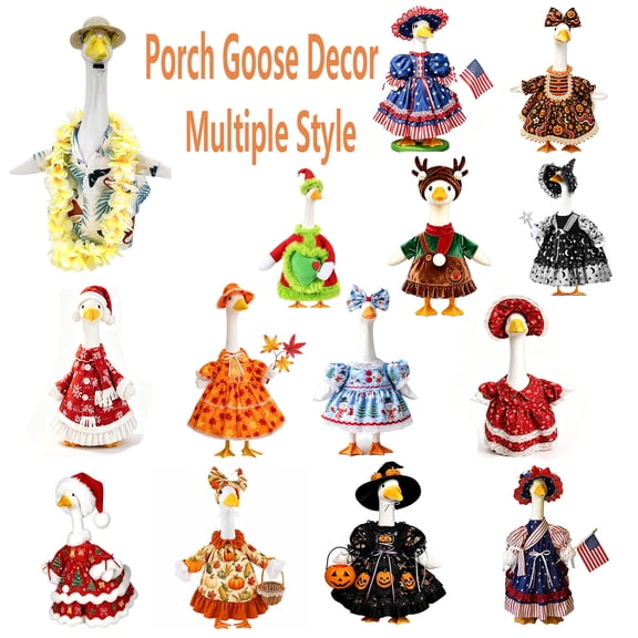 Nkmbld Porch Goose Decor, Cute Goose Clothes for 23" Lawn Statue, Hawaii Big White Gooses Sculpture Decoration for Garden Lawn Yard and Patio