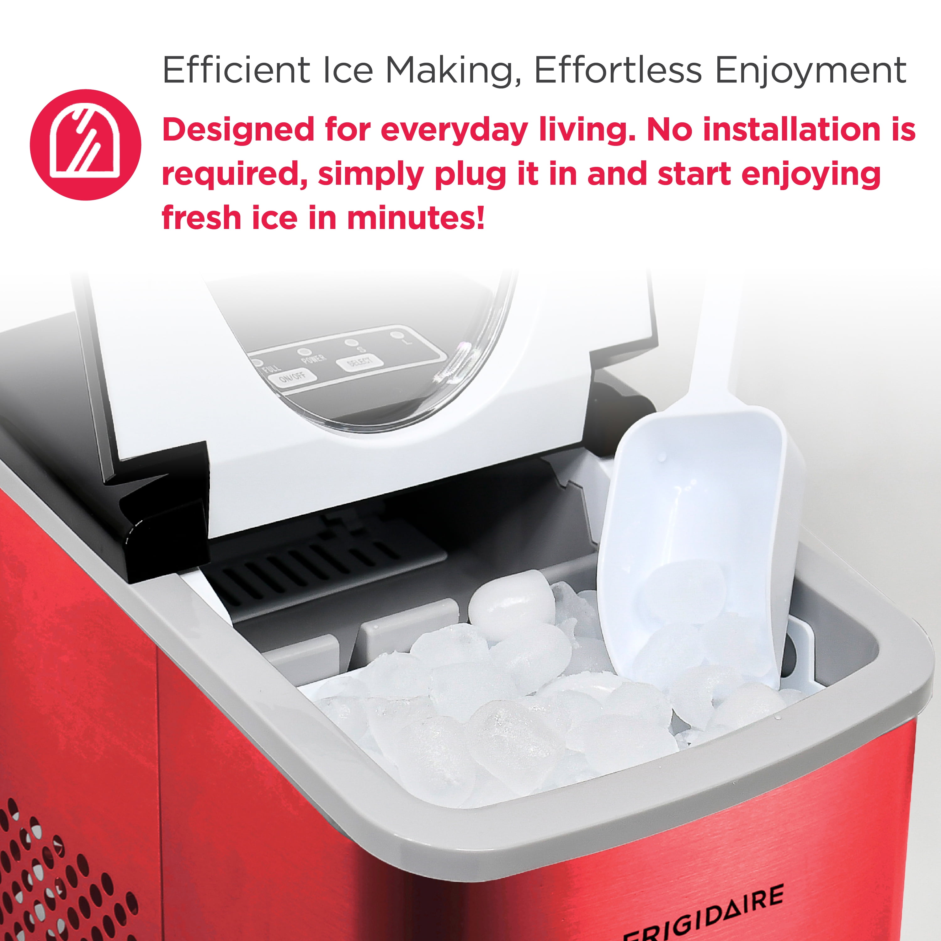 Frigidaire 26 lb. Bullet Ice Maker, Countertop Ice Machine with LED Control Panel, Red Stainless Steel