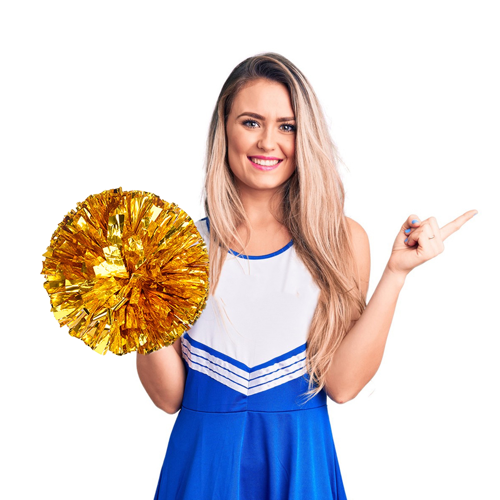 Eoperou Cheerleader Pom Poms - 10Pcs Metallic Cheerleader Pompoms with Finger Ring, Cheering Props for Squad Team