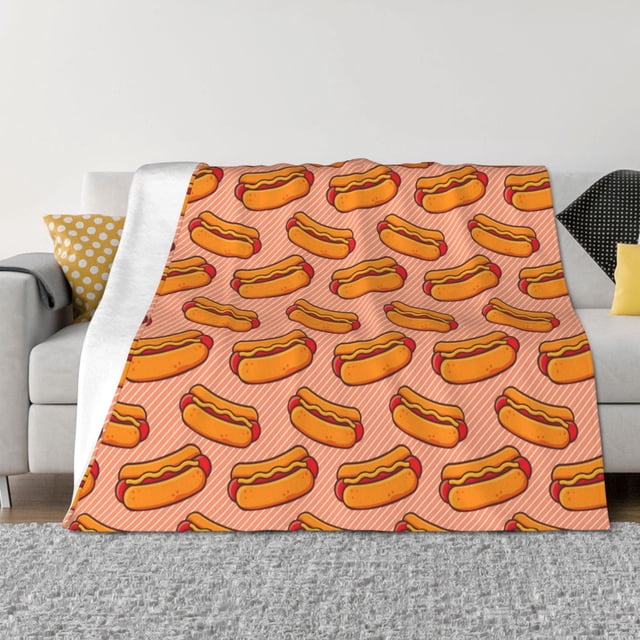 Fotbe Cartoon Hot Dog Manta de Franela con Estampado, Manta Ultrasuave para Cama, Sofá, Auto, Hipoalergénica y Antibolitas-60"x50"