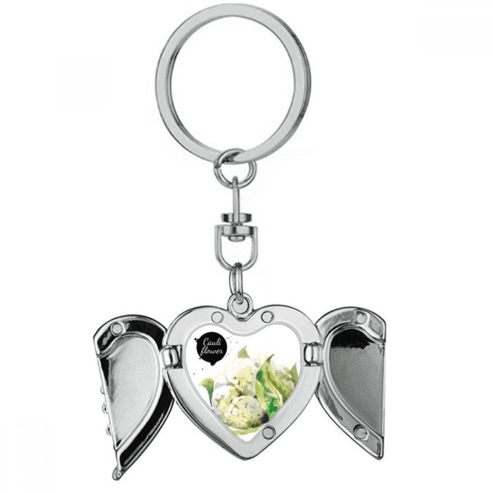 Cauliflower Vegetable Tasty Healthy Watercolor Heart Angel Wing Key Chain Holder