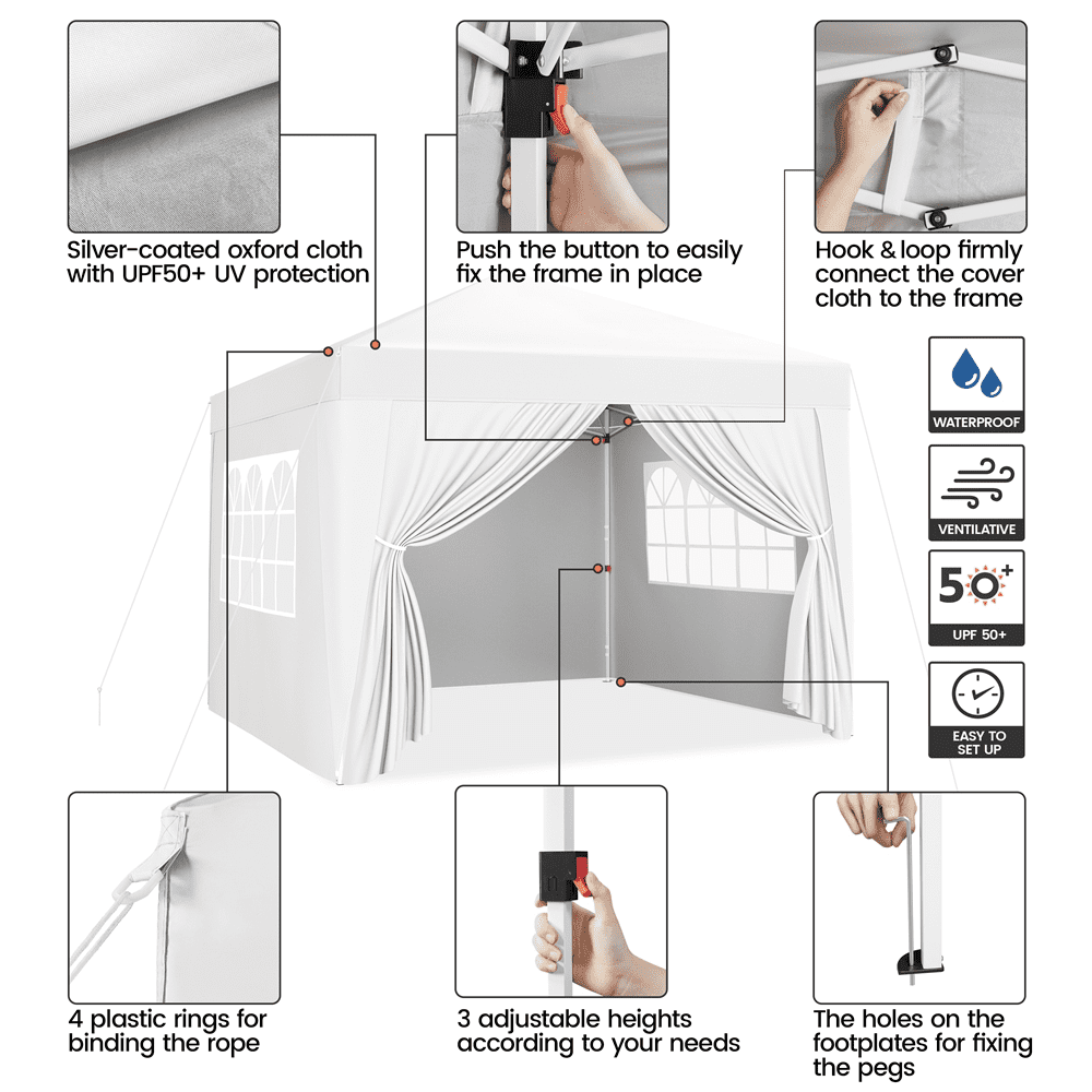 Renwick 10x10 ft Pop Up Canopy Tent with 4 Sidewalls, White