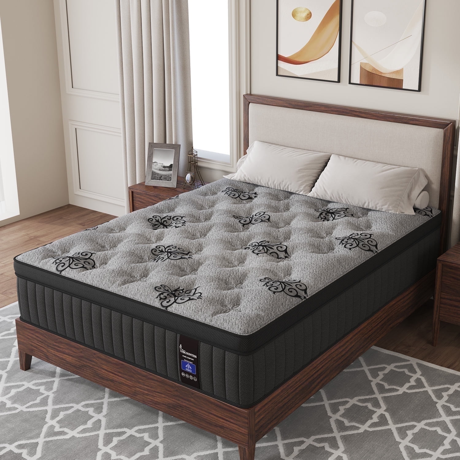 Viscountess Full Size Mattress 14 inch Hybrid Mattress in a Box with Gel Memory Foam Pocket Spring Euro Top Medium Firm