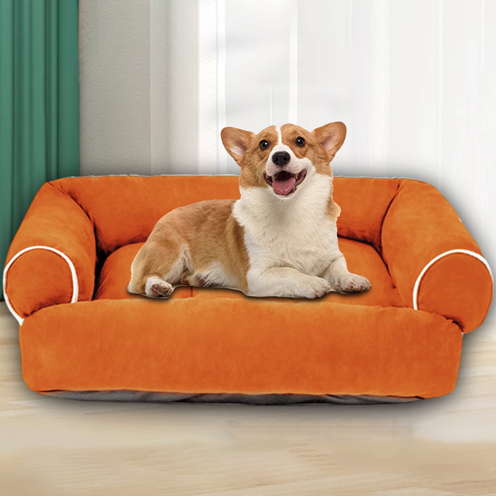 Luxury Dog Bed, Orthopedic Washable Pet Sofa with Flock Fabric & Non-Slip Bottom, Soft Combed Cotton Filling for Large Dogs & Cats, Blue/Red/Orange/Khaki/Dark Gray, 46x38x21cm