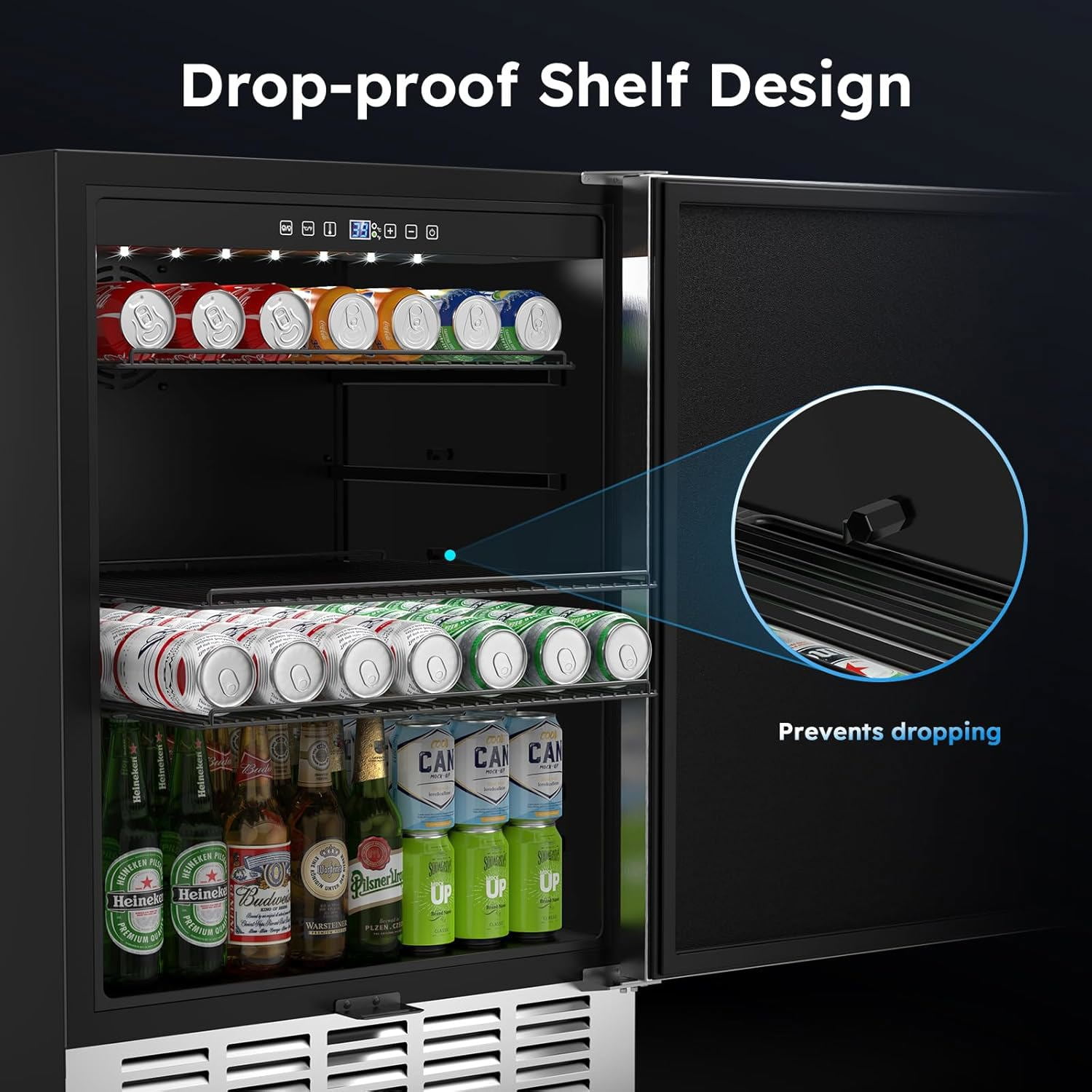 Joreek 24 Inch Beverage Fridge Weather Proof Stainless Steel Beverage Cooler Under Counter Beer Fridge Indoor/Outdoor Beverage Refrigerator for 190 Cans Built-in/Freestanding (Foam Door)
