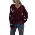 thumbnail image 2 of AOOCHASLIY Clearance Sweaters Ladies Solid V- Neck Loose Knit Sweater Casual Fashion Tops, 2 of 5