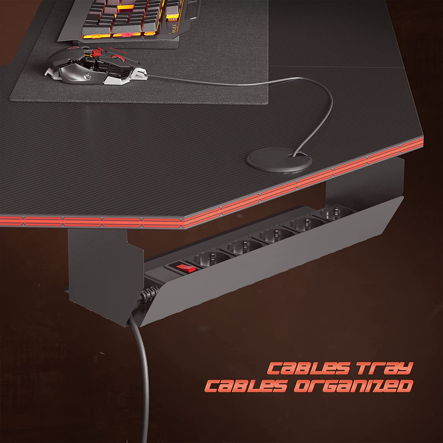 Buy CubiCubi Flame Gaming Desk 50.4” with LED Strip & Monitor Stand, L