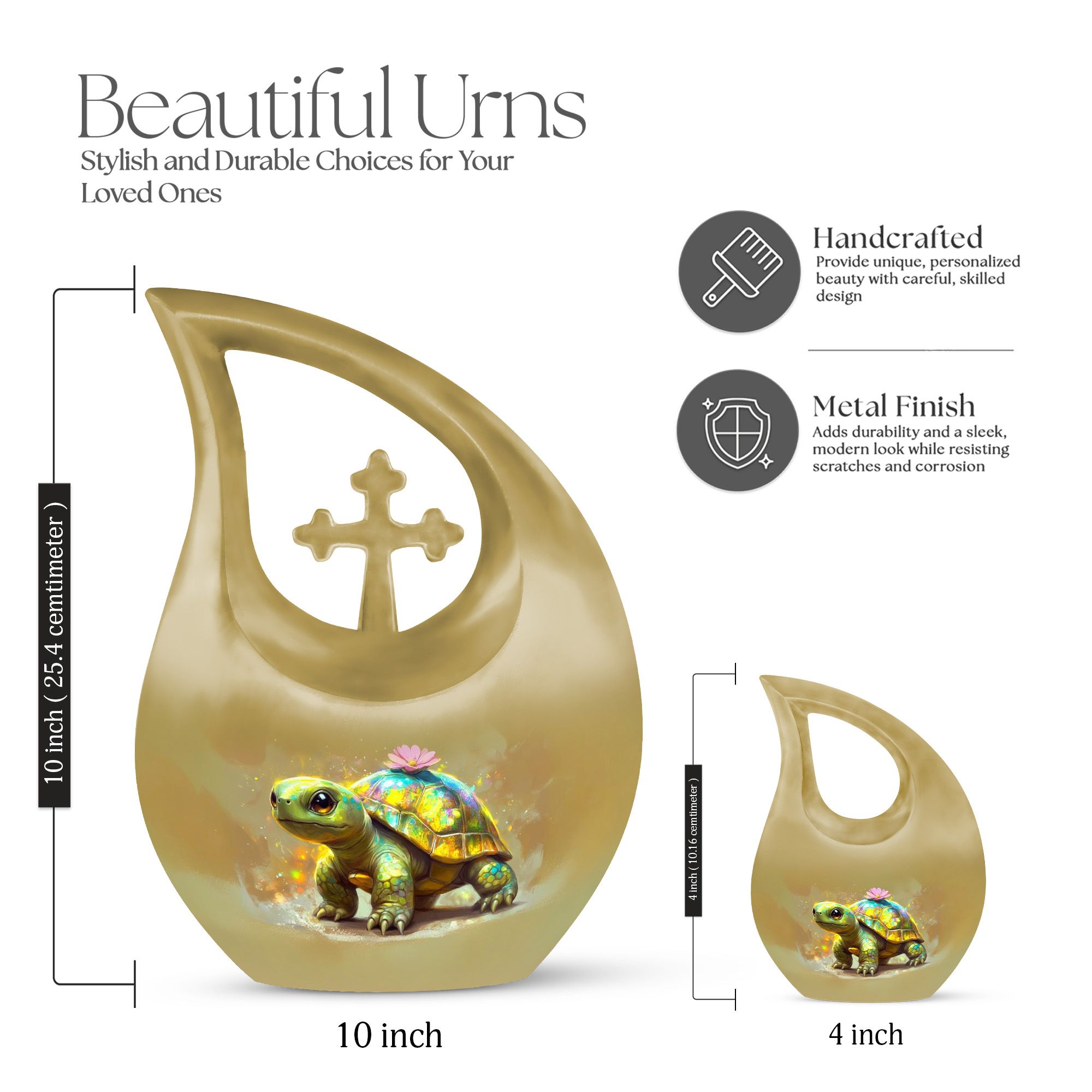 MUKTIVE Colorful Baby Tortoise Large Cremation Urns for Human Ashes Adult Male and Female, Memorial Urn for Adult Ashes, (Large Drop, 10 Inch)