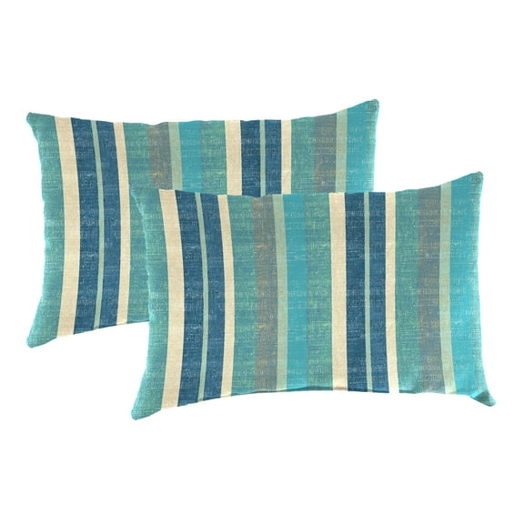 Jordan Manufacturing 13" x 20" Bristal Bashful Teal Stripe Rectangular Outdoor Lumbar Throw Pillow (2 Pack)