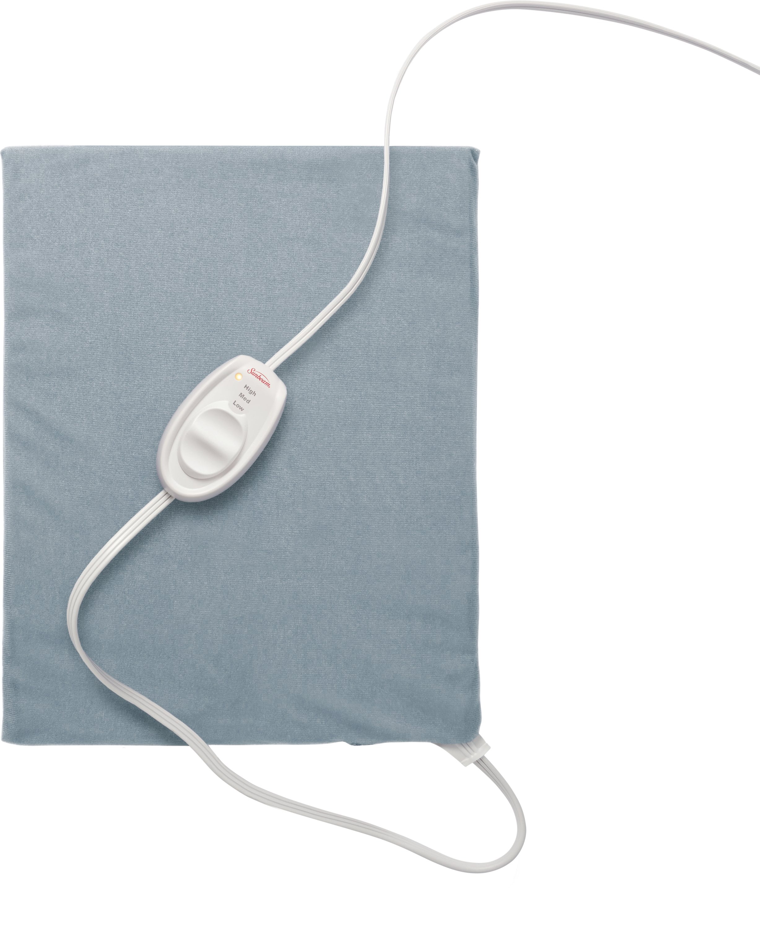 Sunbeam Heating Pad with Controller and 3 Heat Settings, 12" x 15" Blue Frost