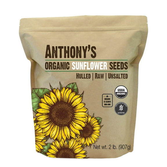 Anthony's Organic Hulled Sunflower Seeds, 2 lb, Raw, Unsalted, Batch Tested and Gluten Free, Keto Friendly