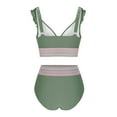 thumbnail image 4 of Ecqkame Womens High Waisted Bikini Sets 2 Piece Solid Color Twist Front Modest Swimsuit Tummy Control Beach Bathing Suits Army Green M, 4 of 7