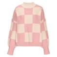 thumbnail image 4 of Azrian Clearance Sweater for Women, Long Sleeve Crewneck Knitted Tops Pullover Sweater Women's New Checkered Round Neck Long Sleeved Knitted Sweater, 4 of 6