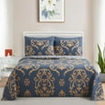 thumbnail image 4 of Marina Decoration Ultra Soft Silky Deep Pocket Rich Printed Bedding Rayon from Bamboo All Season Sheet Set with Pillowcases, Gold Damask Navy Blue Pattern, 4 of 7