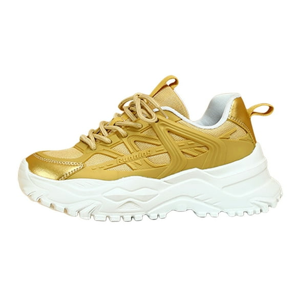 HBFAGFB Shoes for Women Sneakers Trendy Breathable and Fashionable Sneakers Women's Shoes Gold Size 38