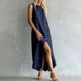 thumbnail image 7 of fheaev Women's Maxi Dress Linen Relaxed Fit Sleeveless Button Front Slit for Everyday Navy S, 7 of 7