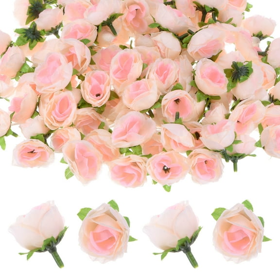 Uxcell 50 Pack Artificial Roses Heads 1.2'' Small Silk Faux Rose Head for Wedding Bouquet Party Decorations Champagne