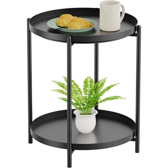 Pre-Owned Yesker Side Table, End Table Metal Small Table Indoor Outdoor & Snack Bedside Table Sofa Side Snack Table Accent Coffee Table Living Room Bedroom Balcony 2 Layer