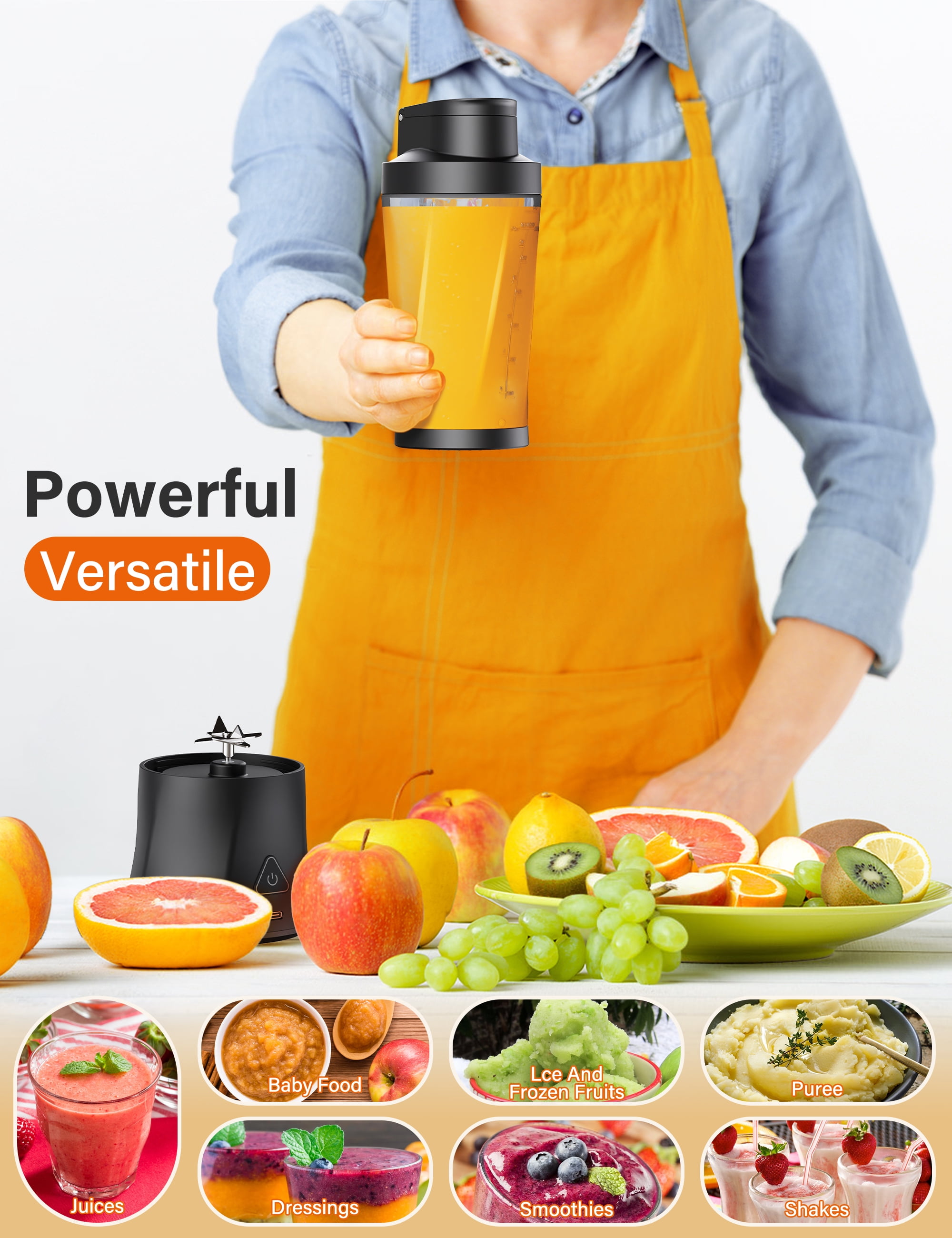 Suodoka Fit Compact Personal Blender, 24 Oz Portable Blender for Smoothies, Shakes, Cordless Powerful Blending, with Leakproof-Lid
