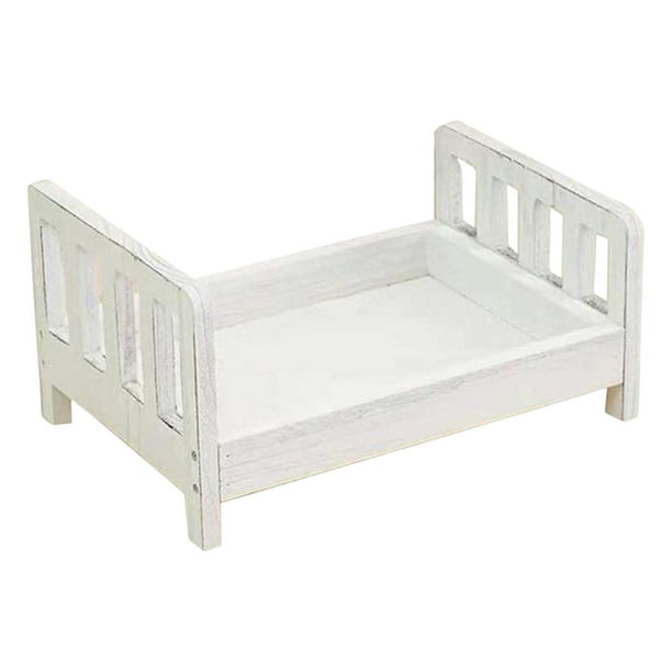 Accesorios de fotografía de cama de madera Mini accesorios desmontables para fotos de fondo de niñas Blanco