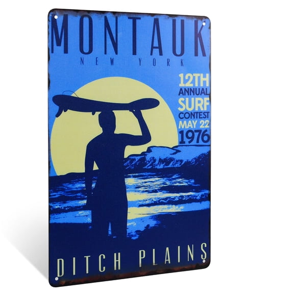 1976 Montauk New York Surf Contest Metal Sign Surfing Bedroom Door Decor Beach House Wall Art