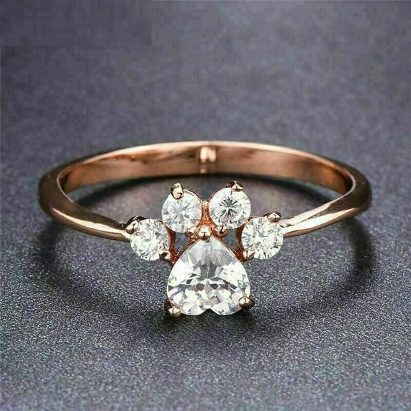 2Ct Heart Shape Simulated Diamond Paw Women's Ring 14K Rose Gold Plated Silver