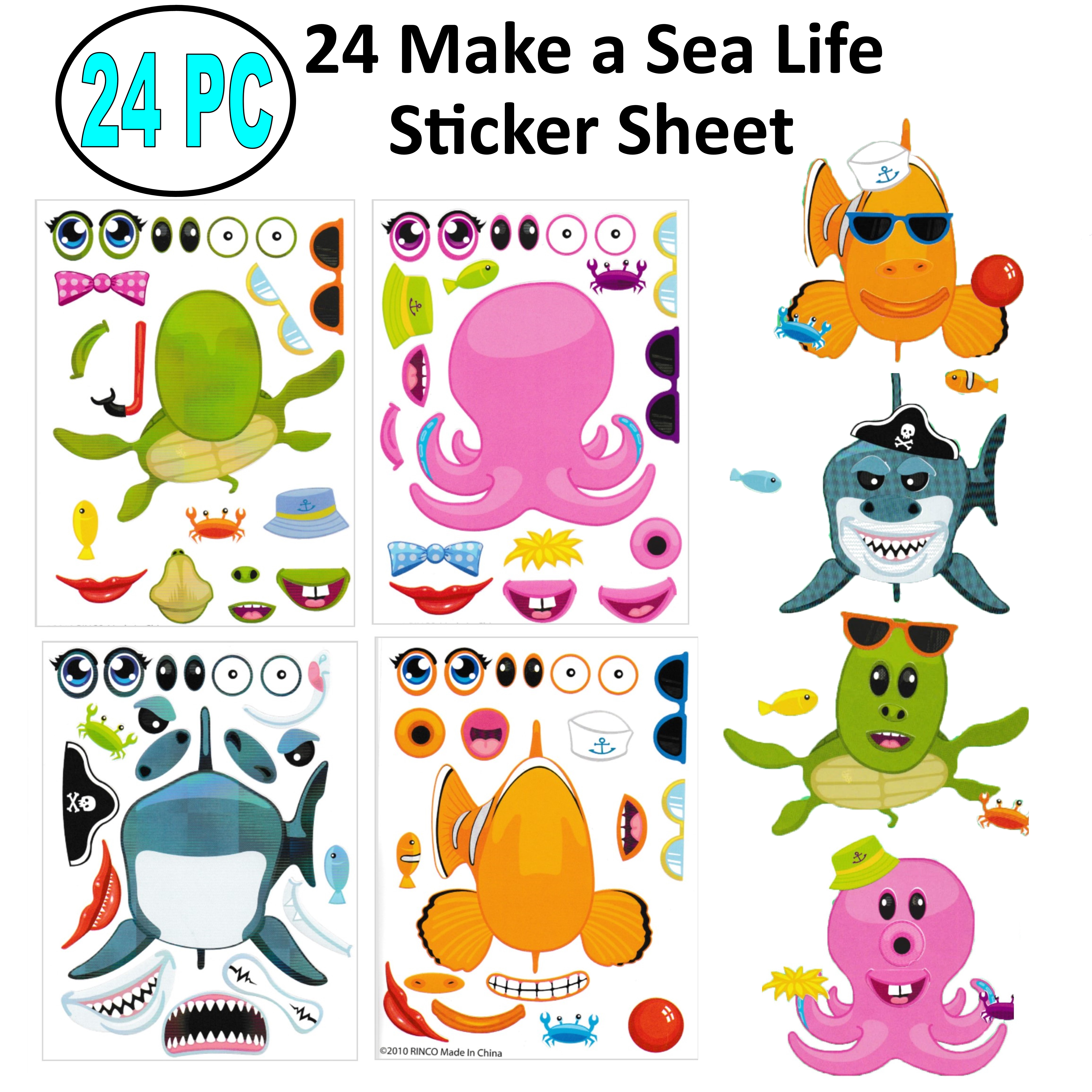 24 Sea Life Make A Sticker Scene Sheets- Great for Kid's Easter Basket, Stocking Stuffers & Party Favors, Stickers for Kids, Stickers for Kids